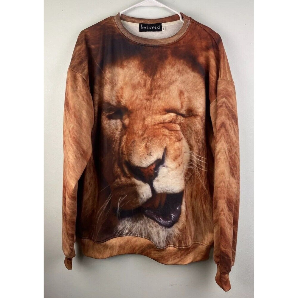 Beloved Pullover Lion All Over Print‎ Graphic Long Sleeve Crewneck Adult 2XL